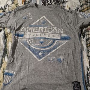 American Fighter Gray and Blue Graphic Tee